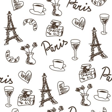 seamless pattern with france objects memories