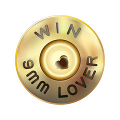 Isolated caliber of weapon bullets icon. Saint Valentine shot bullets. Heart firing pin. Lover weapons 9 mm. Vector illustration symbol bullets