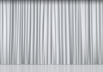 Closed white curtain background. Theatrical drapes.