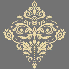 Oriental vector pattern with arabesques and floral elements. Traditional classic golden ornament. Vintage pattern with arabesques