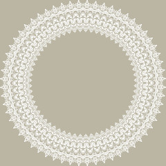 Oriental vector round white frame with arabesques and floral elements. Floral border with vintage pattern. Greeting card with place for text