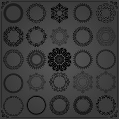 Vintage set of vector round black elements. Different elements for design frames, cards, menus, backgrounds and monograms. Classic patterns. Set of vintage patterns