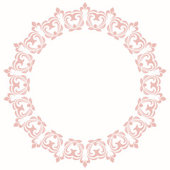 Elegant vintage vector ornament in classic style. Abstract traditional pattern with oriental elements. Classic vintage round pink pattern