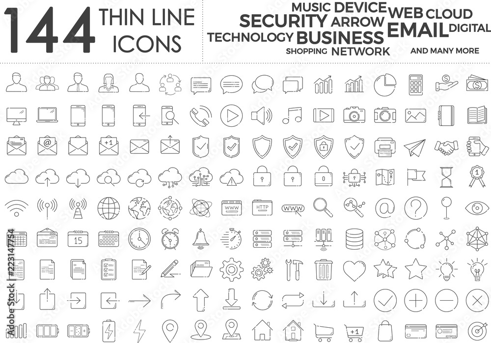 Canvas Prints black business thin line icons set on white background