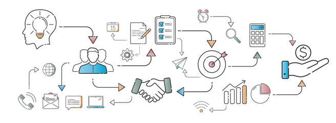 Business plan in thin line icons style