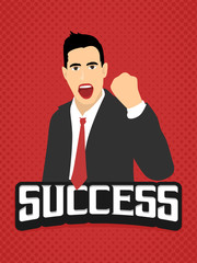 success businessman expression flat vintage retro in red background lanscape