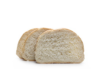Bread loaf with slices isolated on white background