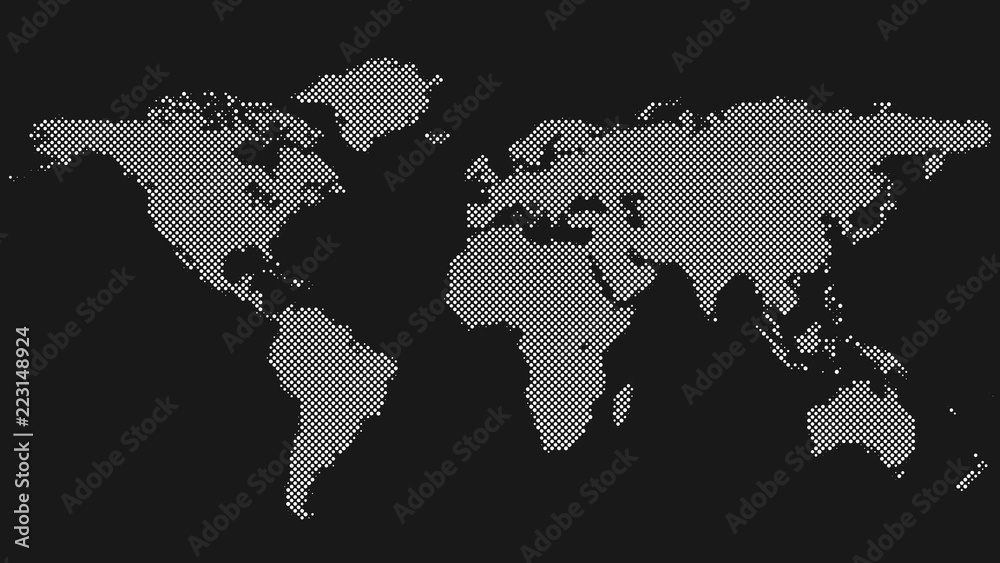 Poster halftone dot pattern world map background - vector design