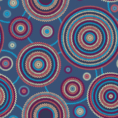 Abstract Seamless Ethnic Style Circle Simple Color Vector Needlework Background, Ornamental Round Geometric Knitted Pattern.