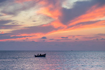 Fishermen at sunrise at the Black Sea