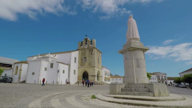 Historic streets of the old town of Faro in motion. Portugal.