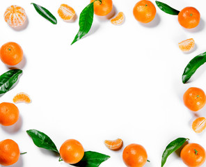 Ripe Orange Tangerine (Mandarin) With Leaves Close-up On The White Background.
