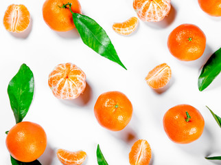 Ripe Orange Tangerine (Mandarin) With Leaves Close-up On The White Background.