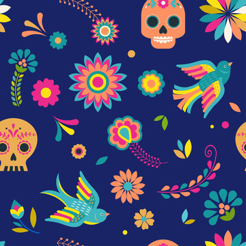 Day of the dead, Dia de los muertos background and seamless pattern © Marina Zlochin