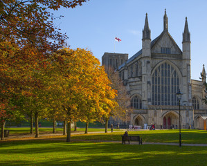 Winchester Cathedral in Autumn,Hampshire ,England.