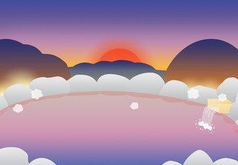 夜の温泉　露天風呂　岩風呂