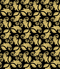 Floral vector ornament. Seamless abstract classic background with golden leaves. Pattern with repeating floral elements. Ornament for fabric, wallpaper and packaging