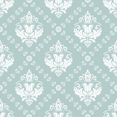 Classic seamless vector pattern. Damask orient light blue and white ornament. Classic vintage background. Orient ornament for fabric, wallpaper and packaging