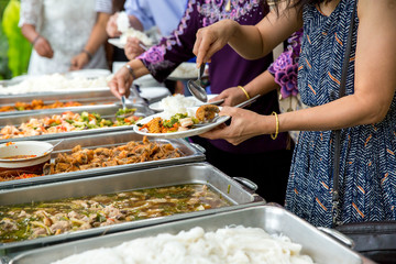 Food Buffet Catering Dining Eating Party Sharing Concept.people group catering buffet food indoor...