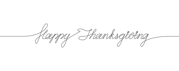 HAPPY THANKSGIVING handwritten inscription. Hand drawn lettering. One line drawing of phrase. Vector illustration