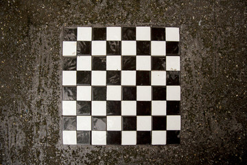 black and white chess board.. square table. playing and competition concept. Brain anfd Strategy Games. image for background, wallpaper and copy space.