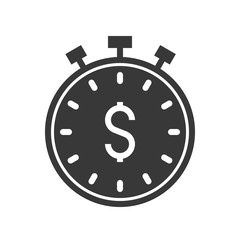 stopwatch and dollar sign, time is money concept icon