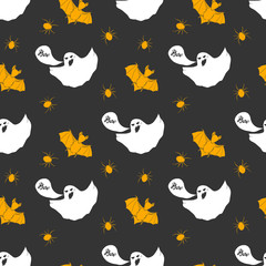 Halloween seamless pattern. Hand drawn sketched background, party invitation or holiday banner design vector illustration