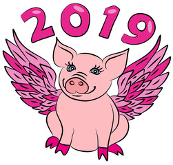 2019, animal, pigs, pig, symbol year, happy new year, new, new year 2019, art, symbol, pig vector, symbol of the year, calendar, calendars, background, card, cartoon, coloring, character,christmas