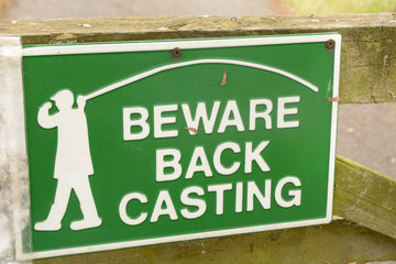 Beware Back Casting sign with image of angler