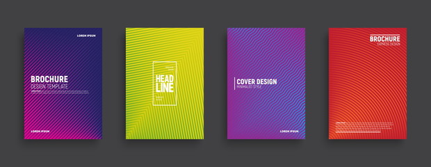 Vector Minimal Brochure and Cover Templates with Geometric Halftone Colorful Gradients. Conceptual Minimalist Abstract Line Art Design
