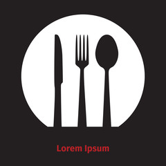 Advertising card with fork, dish and spoon silhouette
