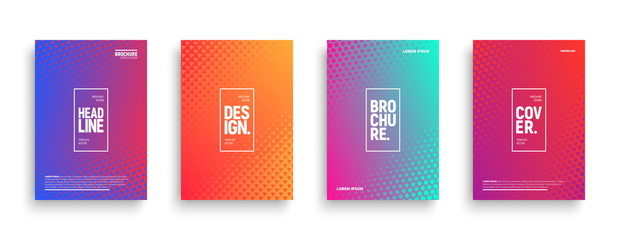 Vector Minimalism Brochure, Cover, Flyer Design Templates with Geometric Halftone Texture and Vibrant Gradients. Conceptual Minimal Abstract Background - obrazy, fototapety, plakaty