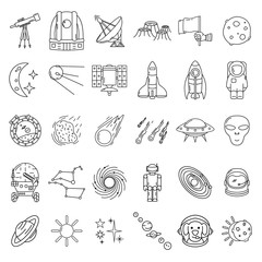 Space icons set, flat hand drawn style - 223156779