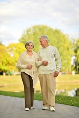 senior couple outdoors walking in the park