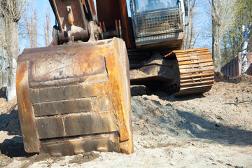 Close-up of a construction site excavator