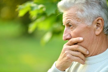 Portrait of elderly man in summer park