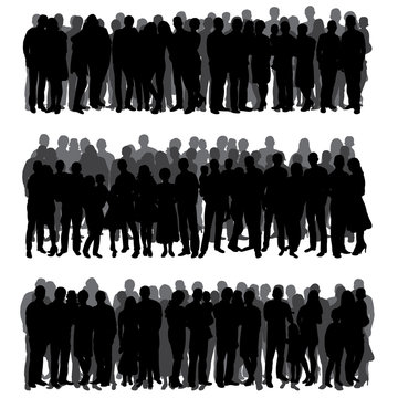 vector, isolated, set silhouette of a crowd of people