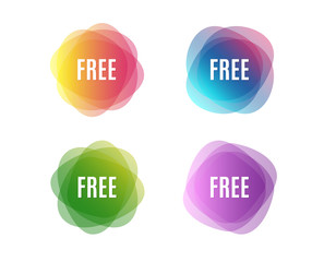 Free symbol. Special offer sign. Sale. Colorful round banners. Overlay colors shapes. Abstract design free concept. Vector