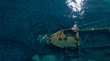 swimming over the old wreck Michelle, Adriatic sea, Croatia