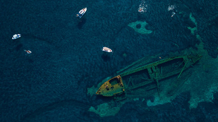 swimming over the old wreck Michelle, Adriatic sea, Croatia