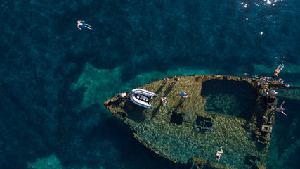 Fototapeta na wymiar swimming over the old wreck Michelle, Adriatic sea, Croatia