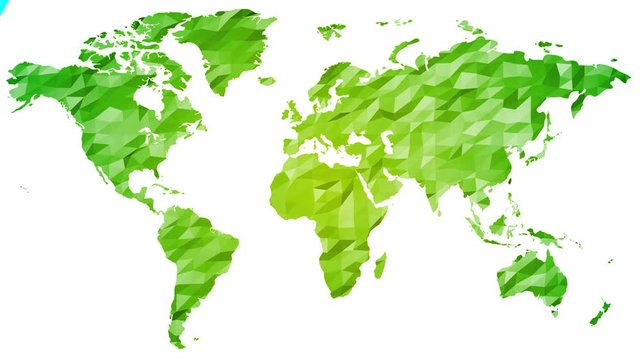 Low poly green world map on the white background whith alpha channel. Abstract background