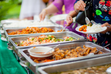 Food Buffet Catering Dining Eating Party Sharing Concept.people group catering buffet food indoor...