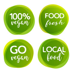Eco bio and organic food label. Vegan product element green labels or sticker. Ecology food label