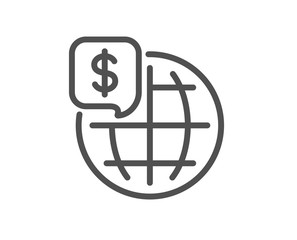 World money line icon. Global markets sign. Internet payments symbol. Quality design element. Classic style. Editable stroke. Vector