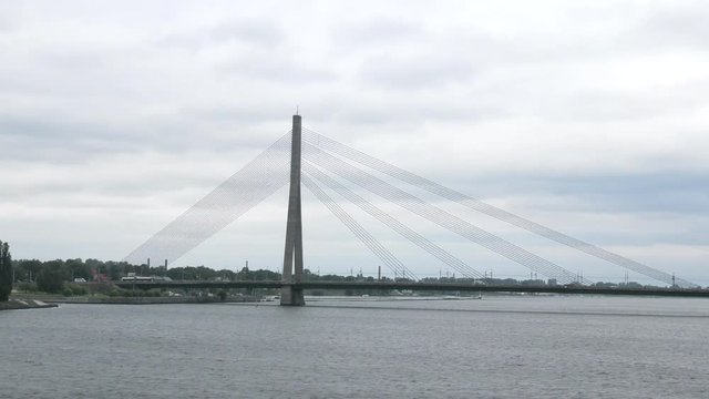 Vansu bridge that spans river Daugava in Latvian capital of Riga.
