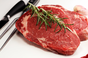 Steak raw. Barbecue Rib Eye Steak, dry Aged Wagyu Entrecote Steak.