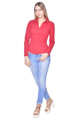 portrait of beautiful woman in blue  jeans 