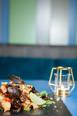 Fine seafood cuisine in luxury restaurant. Mediterranean food