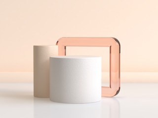 white cylinder orange glass frame 3d rendering